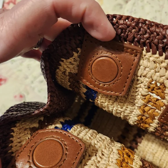 Sezane Raffia Clutch Bag In Brown, Ecru, & Blue - Picture 5 of 7